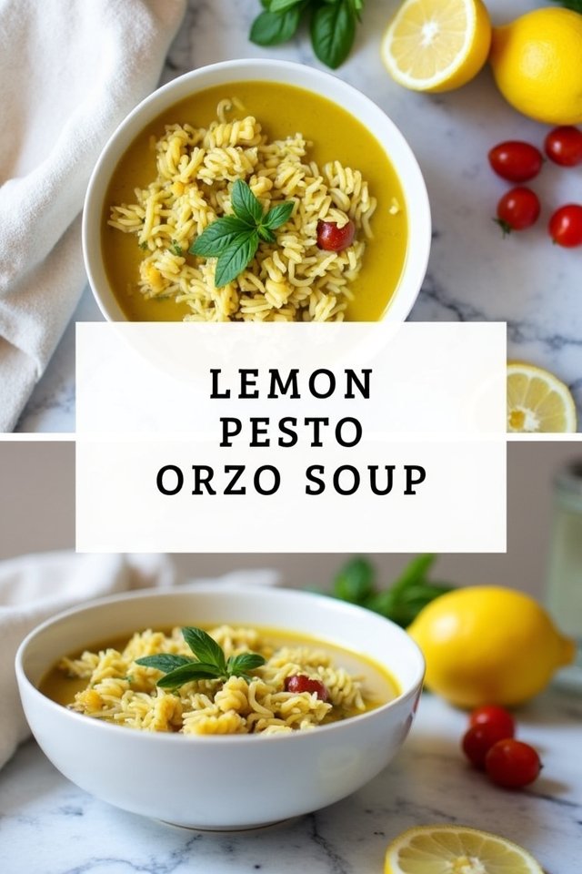 lemon pesto orzo soup delight