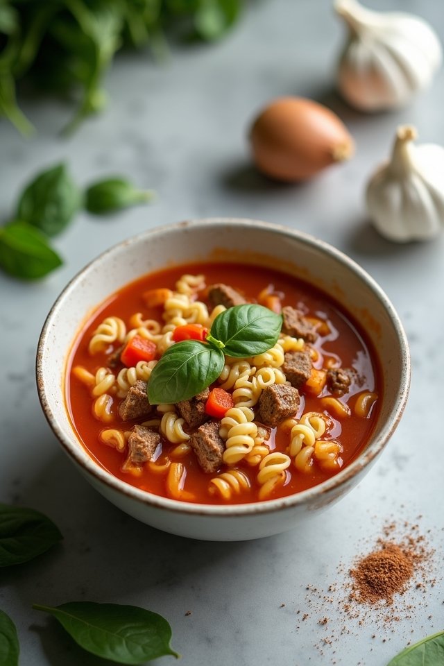 savory beef orzo broth