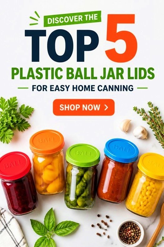 Colorful Ball jars with plastic lids and fresh herbs, showcasing top 5 lids for easy home canning. Shop now!