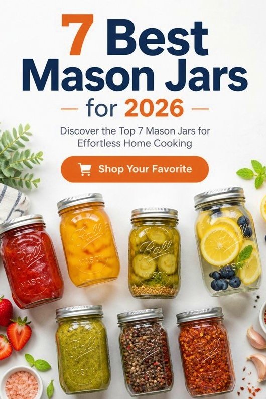 Colorful mason jars filled with preserves and spices, promoting the 7 best options for effortless cooking in 2026.