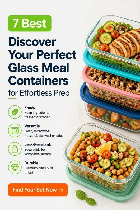 Alt text: Image showcasing versatile glass meal containers for fresh, durable food storage and effortless meal prep.