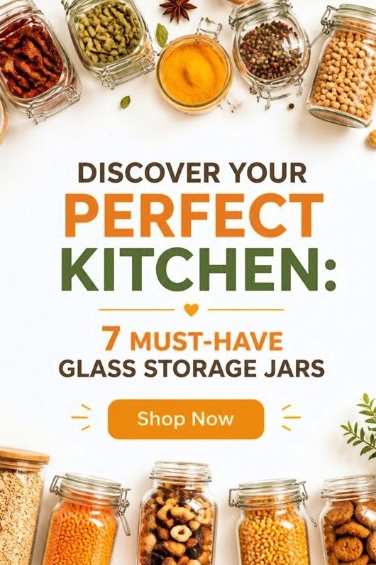 Alt text: Selection of glass storage jars filled with spices and snacks, promoting must-have kitchen essentials. Shop now!