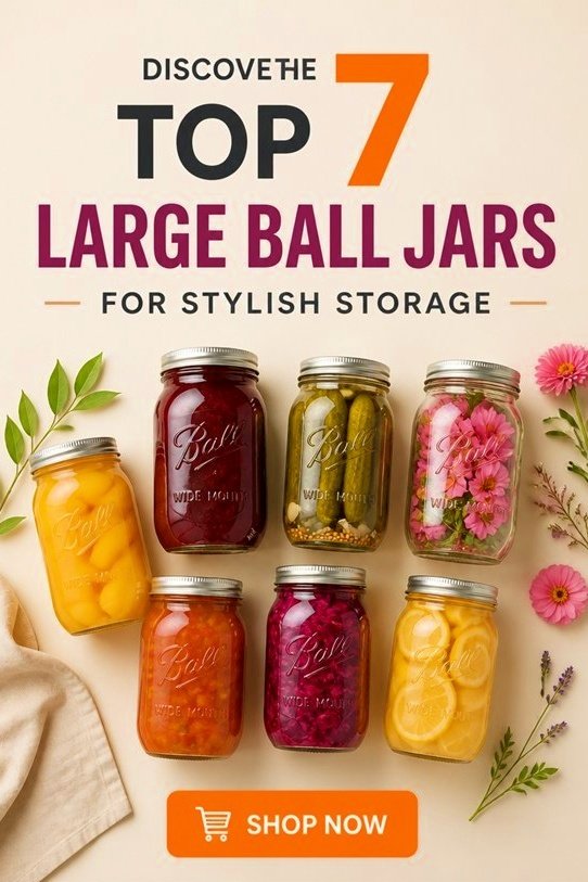 Discover the top 7 large Ball jars for stylish storage, showcasing colorful contents and vibrant flowers. Shop now!