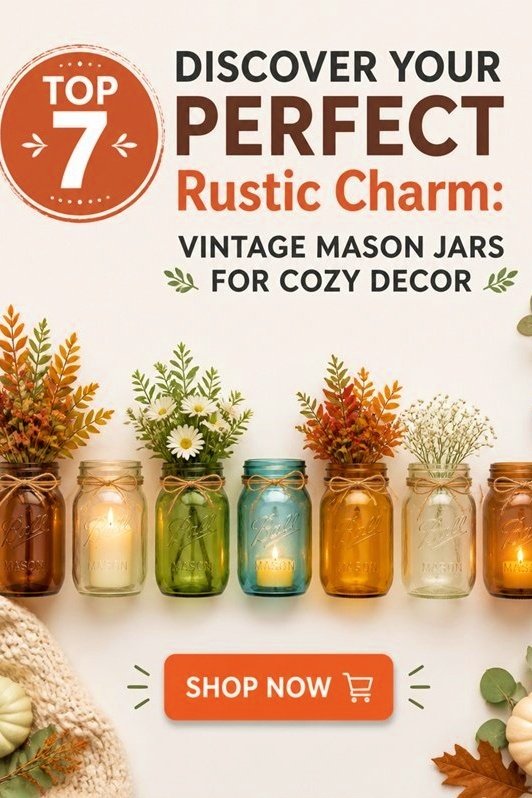 Top 7 vintage mason jars with flowers for rustic decor, featuring cozy autumn colors. Shop now for charming home accents.